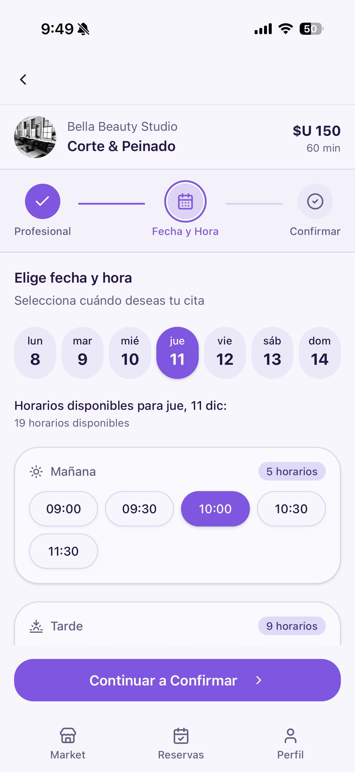 Horarios disponibles